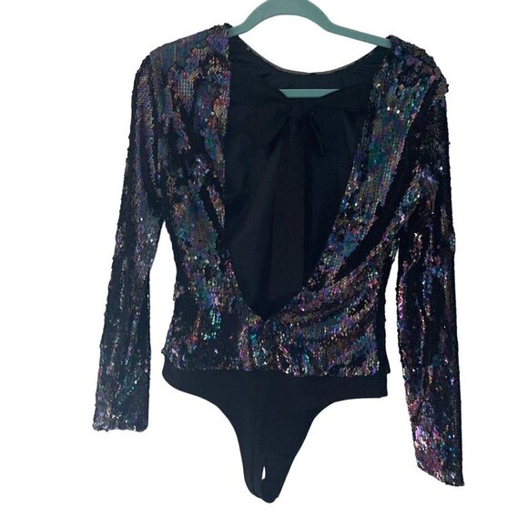 Parker Bodysuit Size Medium Black Cher Combo Sequins Embellished Petrol New - Picture 2 of 10